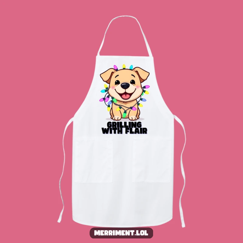 Funny Dog Lights Apron Gift - Festive Pooch's Culinary Sparkle