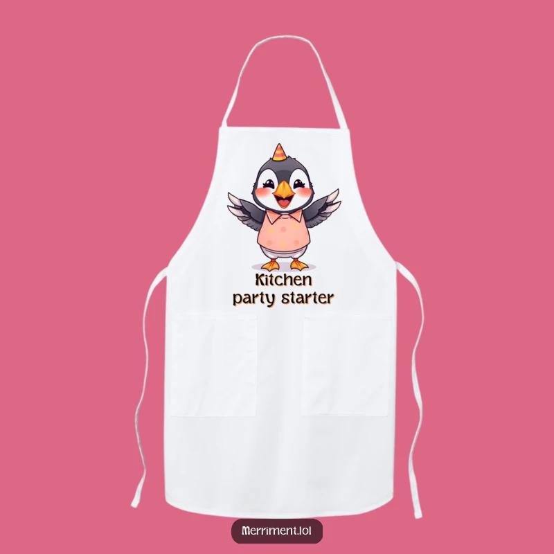 Funny Puffin Apron: Grinning Party Puffin, Wiggling Wings, Festive Kitchen Gift