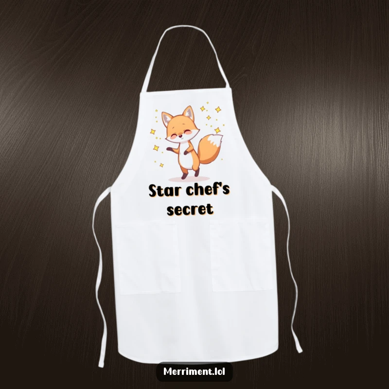 Funny apron with a playful fox dancing with tiny, twinkling stars, ideal for adding magical flair to cooking.