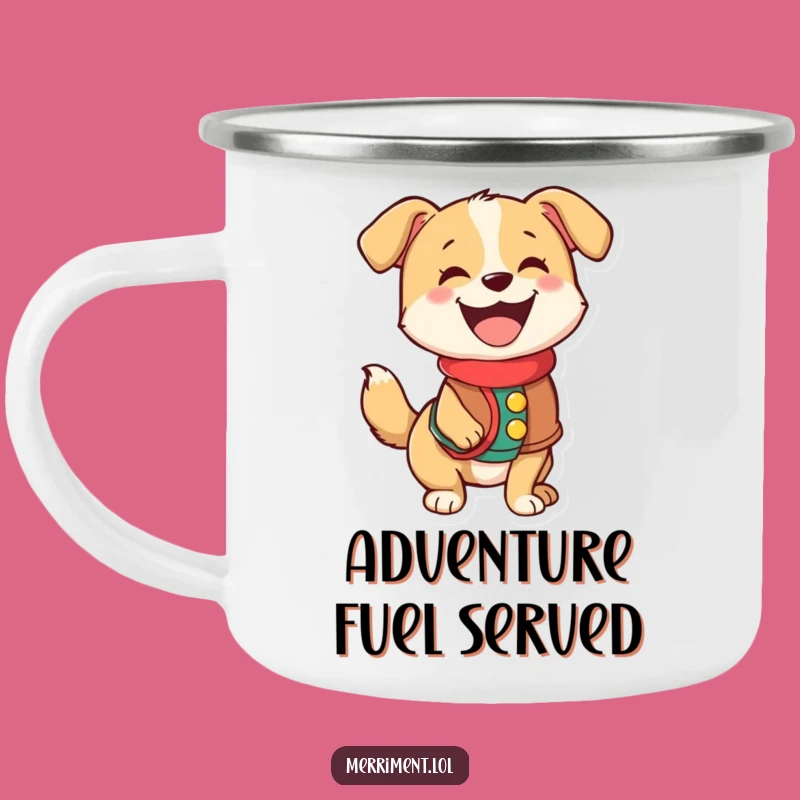 Funny Dog Camping Mug: Happy Wagging Tail, Festive Vest, Adventure Ready Gift