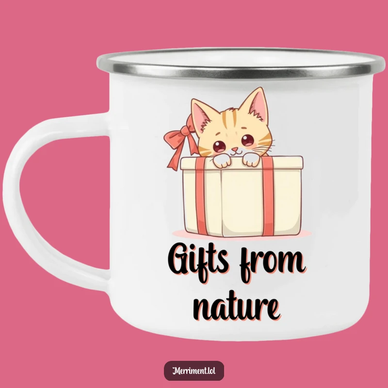 Funny Cat Gift Box Camping Mug: Enjoy Your Adventure with Hilarious Feline Curiosity!