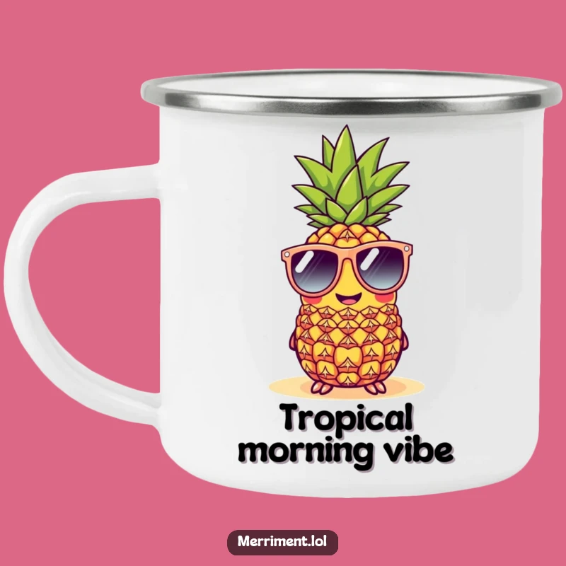 Funny Cheerful Pineapple Sunglasses Enamel Camping Mug - Tropical Humor for the Trail