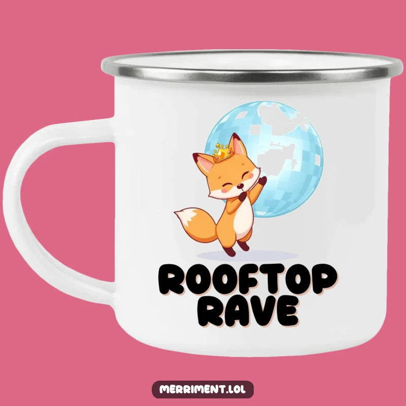 Funny Fox Disco King Camping Mug: Adventure fuel with dazzling humor!