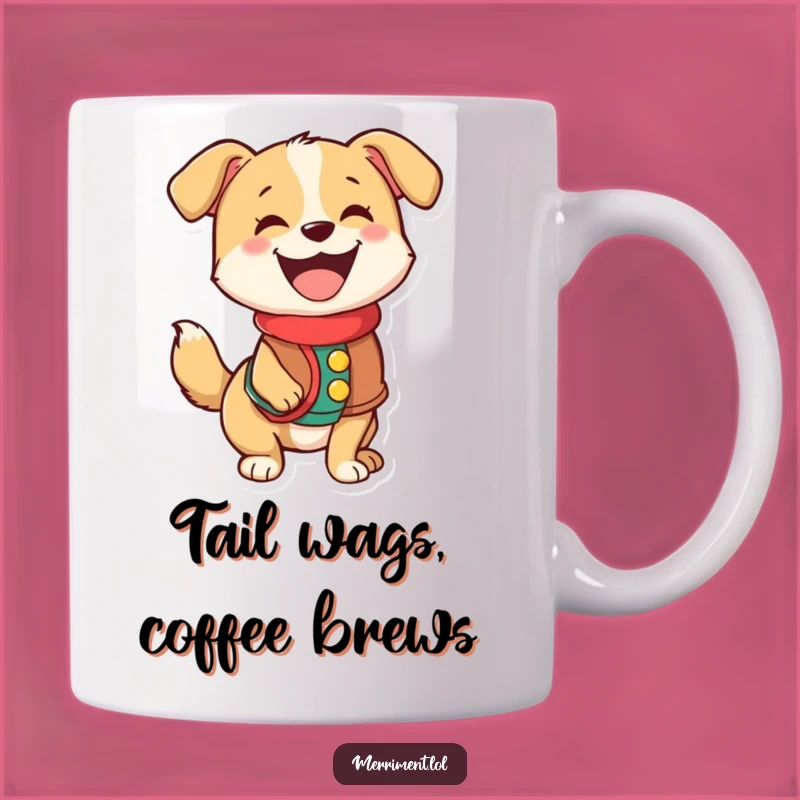 Funny Dog Vest Mug: Happy Dog Wagging Tail, Festive Gift for Pet Lovers