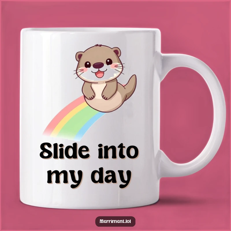 Funny Otter Rainbow Mug: Slide into Fun with a Joyful, Beaming Otter