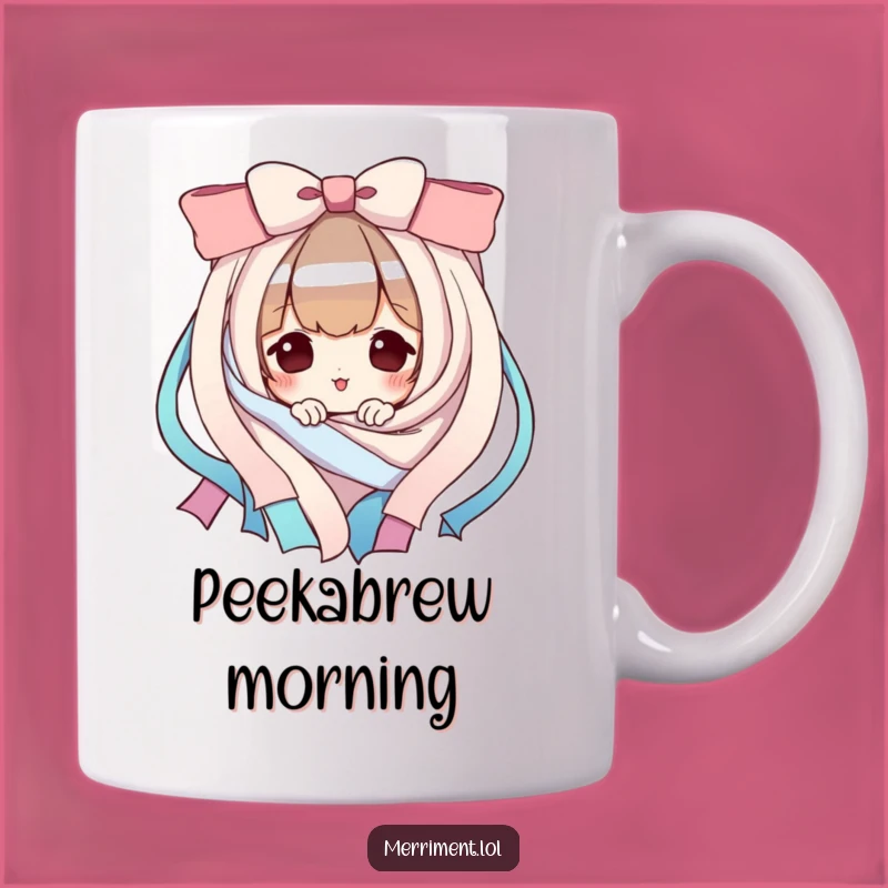 Funny Playful Character Ribbon Peek Mug: Surprise Fun, Perfect Funny Gift