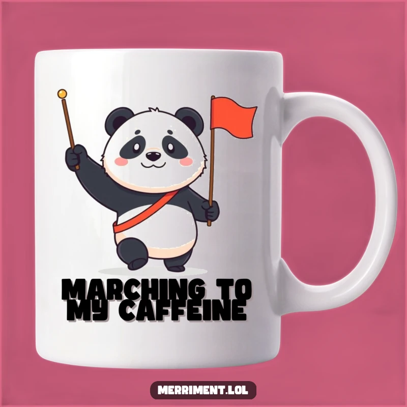 Funny Panda Pride March Mug: A determined panda with a flag, perfect funny gift for patriots!