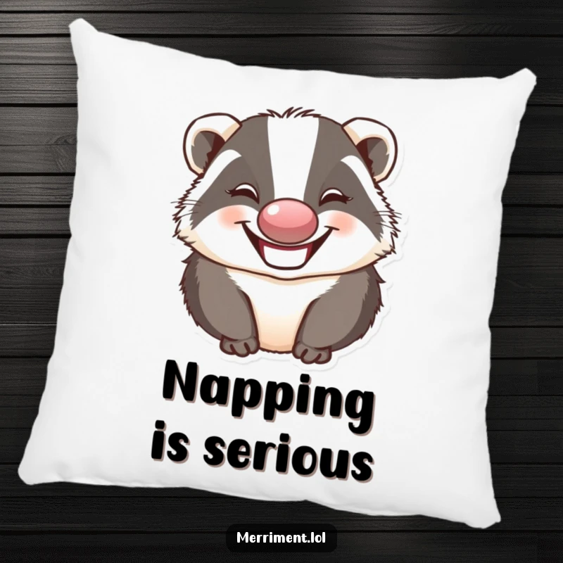 Funny badger wearing a clown nose and making a silly face, providing humorous and cozy comfort for any room.
