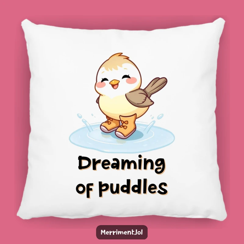 Funny Chickadee Puddle Splash Pillow: Cozy Up with This Hilarious Bird-Themed Comfort