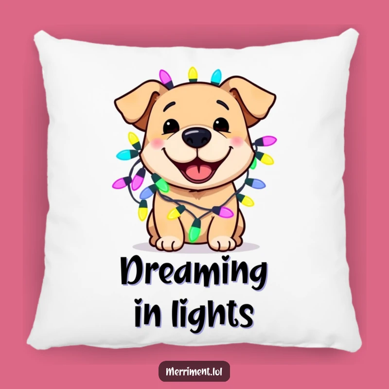 Funny Dog Lights Pillow Gift - Cozy Pooch's Festive Comfort Glow