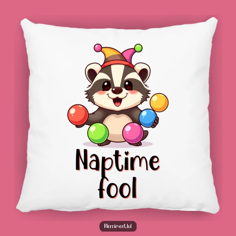 Funny Badger Jester Pillow: Cozy comfort with a touch of circus fun!