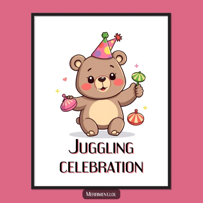 Funny Bear Juggling Art Print - Hilarious Digital Download Gift