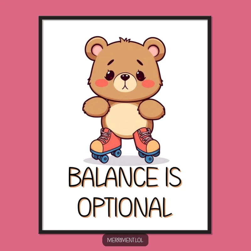 Funny Bewildered Bear Roller Skate Digital Art: Hilarious Wobble Print