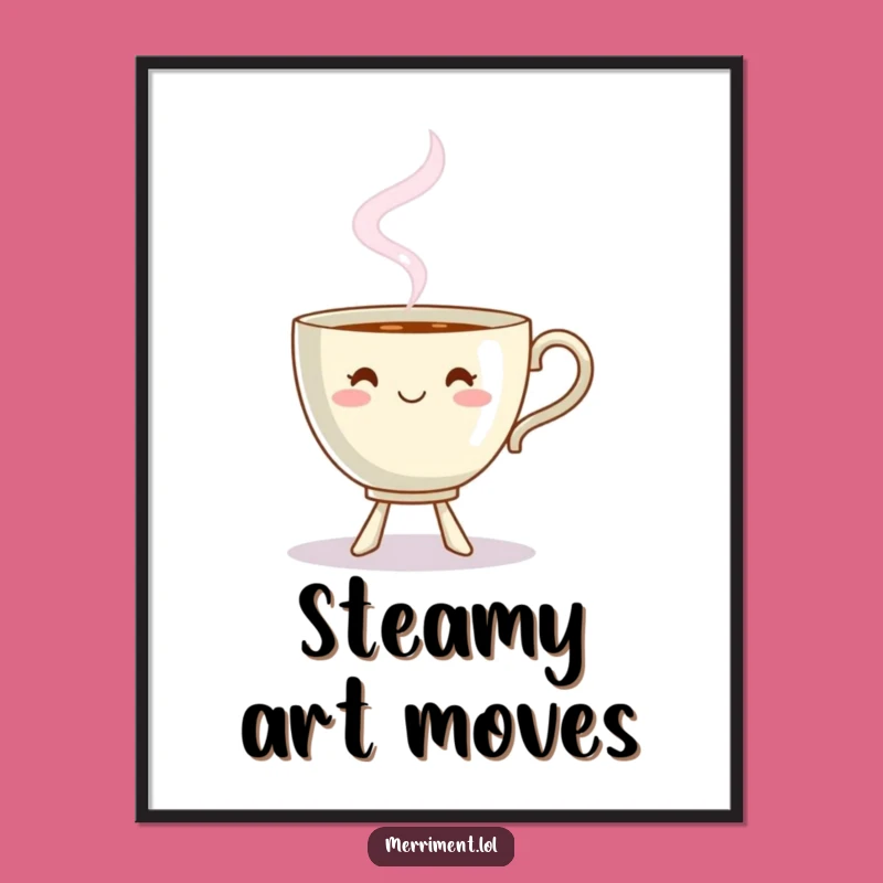 Funny Dancing Teacup Steam Shape Digital Art - Instant Whimsy for Your Walls