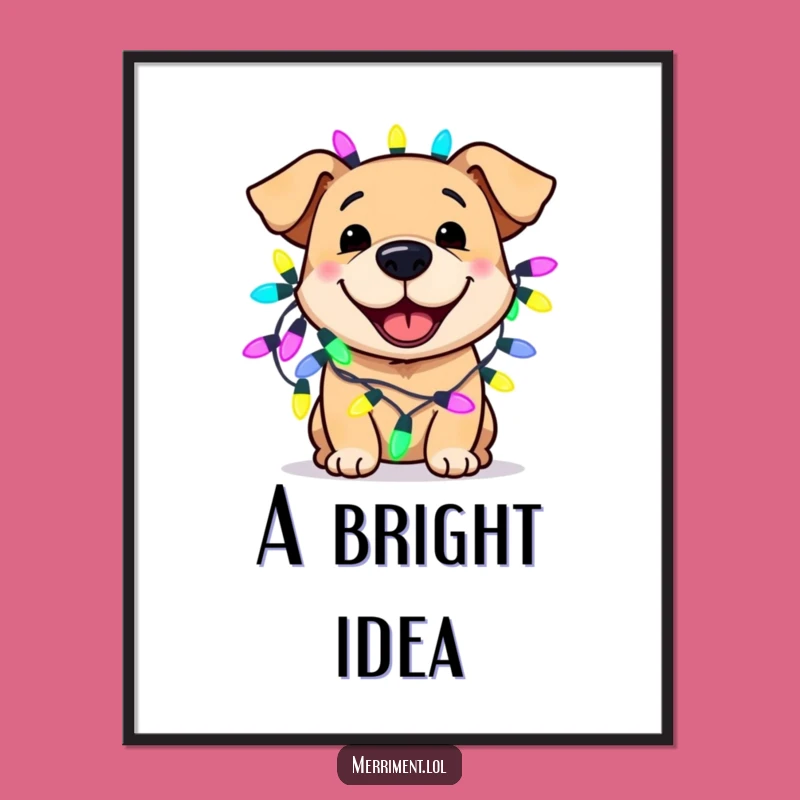 Funny Dog Lights Digital Print Gift - Radiant Pooch's Festive Art