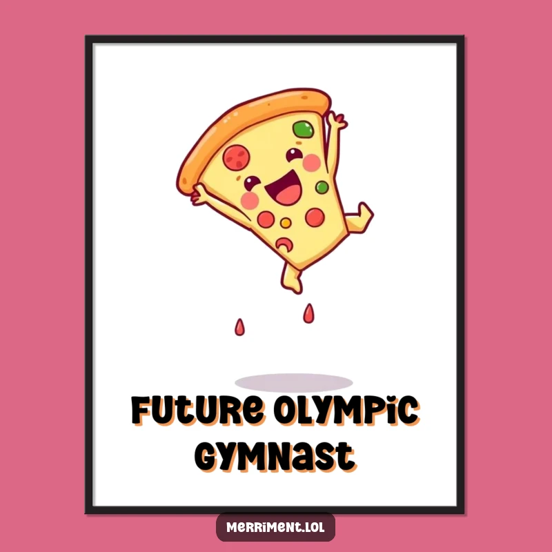 Funny Pizza Somersault Digital Art - Printable Cartoon Food Decor