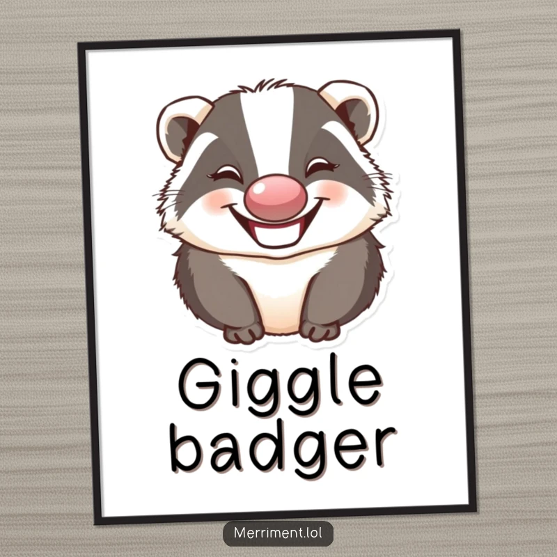 Funny badger wearing a clown nose and making a silly face, creating humorous digital art for instant, comical wall decor.