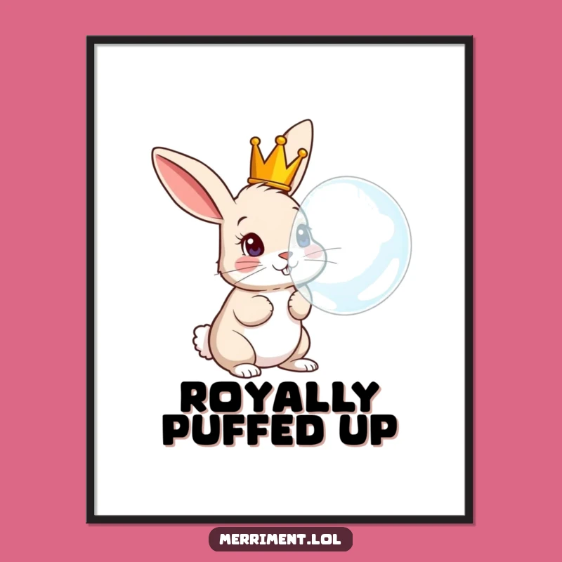 Funny Rabbit Crown Bubble Digital Art: Instant Whimsy & Laughter!