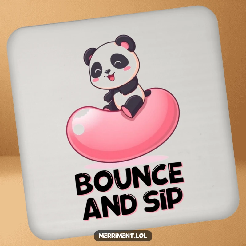 Funny Panda Coaster: Protects surfaces with a playful panda bouncing on a giant wobbling jelly bean.