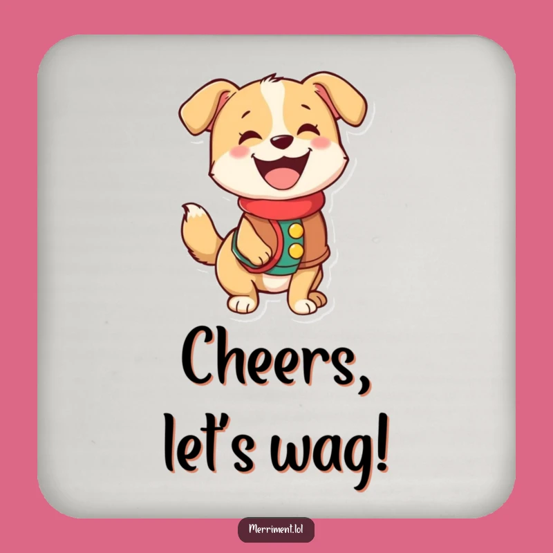 Funny Dog Coaster: Happy Wagging Tail, Festive Vest, Cheerful Drink Accessory Gift