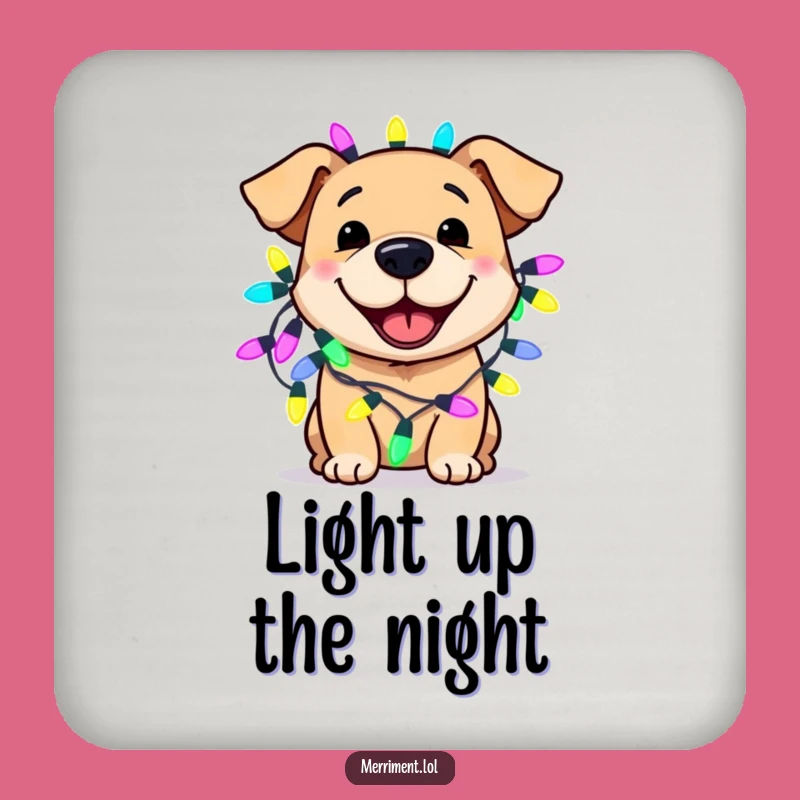 Funny Dog Lights Coaster Gift - Festive Pooch's Drink Protection Sparkle