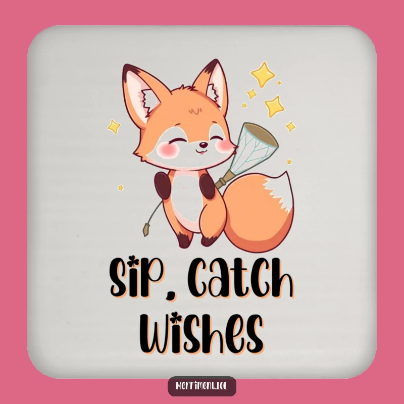 Funny Fox Drink Coaster: Sparkly Net Star Art - Unique Gift