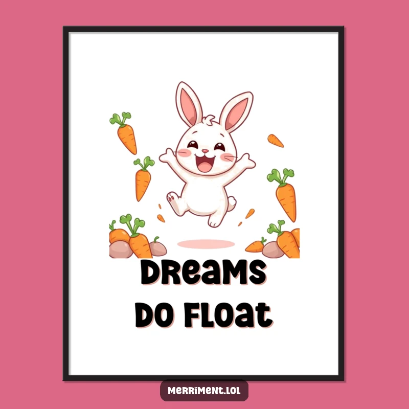 Funny Delighted Rabbit Carrot Poster: Joyful Bouncing Wall Art