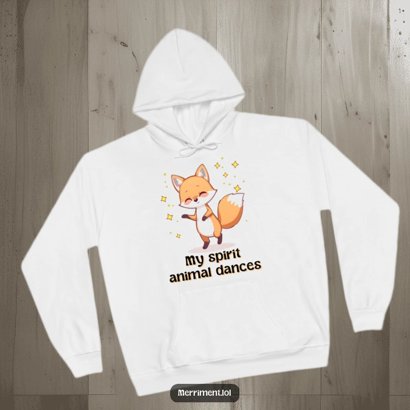 Funny hoodie with a playful fox dancing amongst twinkling stars, offering cozy warmth and enchanting, whimsical humor.