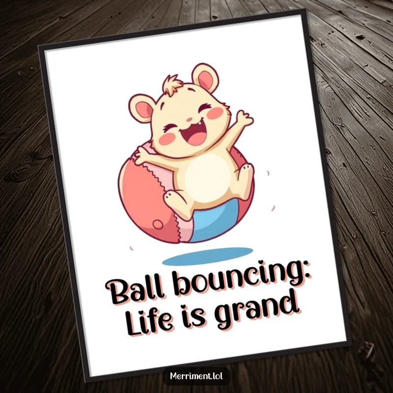 Funny Free Printable Wall Art: Merry critter bouncing a giant colorful ball with enthusiasm, vibrant decor.