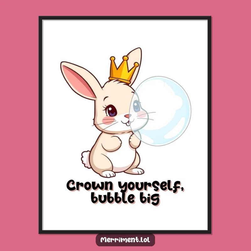 Funny Free Printable Wall Art: Crowned Rabbit Bubble Blow Downloadable Decor Gift