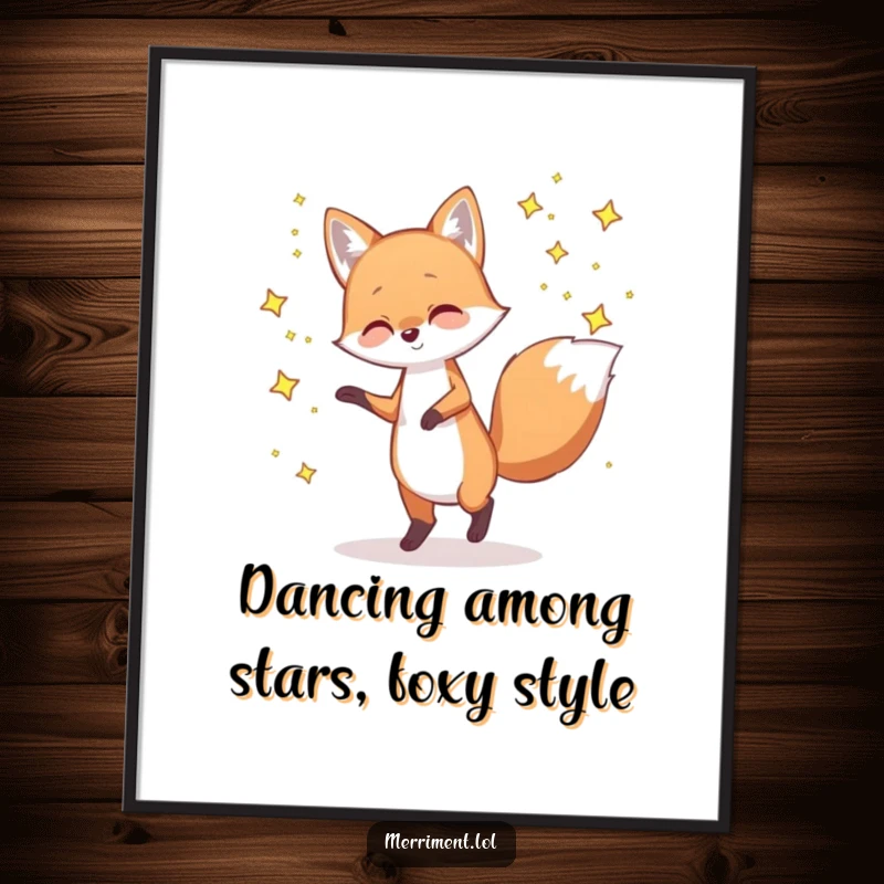Funny Free Printable Wall Art: A playful fox twirls gracefully amongst tiny, luminous, twinkling stars.