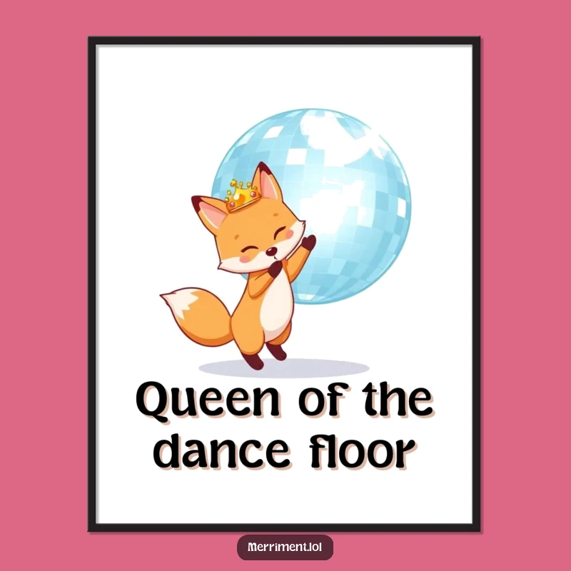 Free Printable Wall Art: Humorous Crowned Fox Disco Ball for Quirky Downloadable Decor