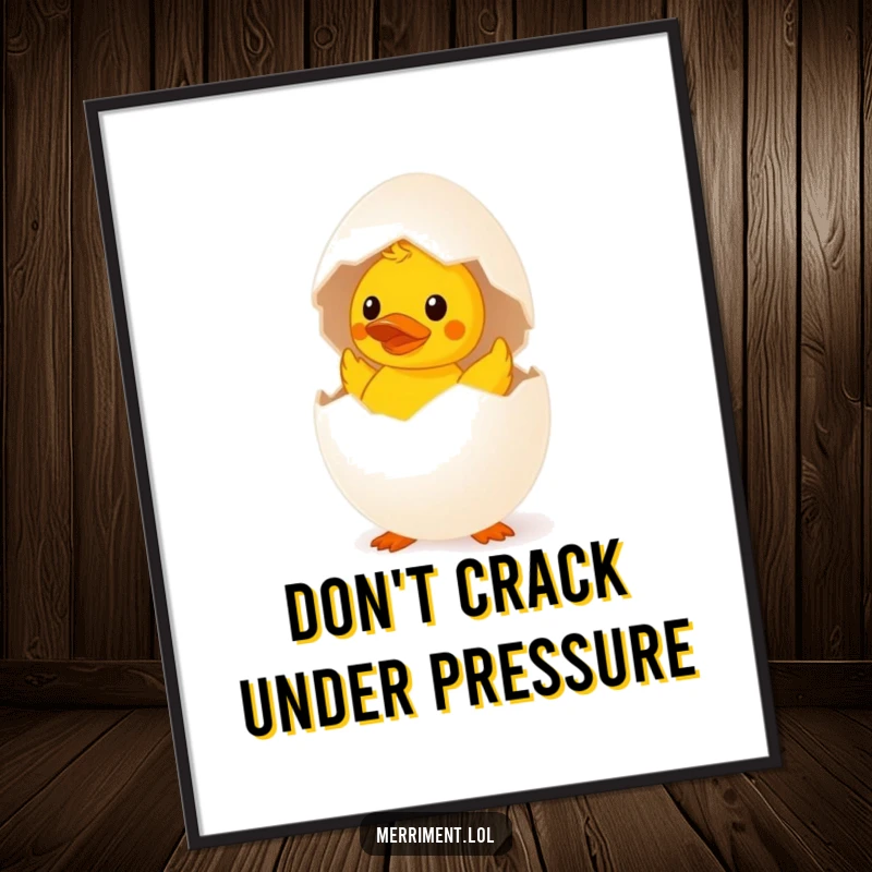 Funny Free Printable Wall Art: A shocked egg is in the process of hatching a small rubber duck, creating amusing wall decor.