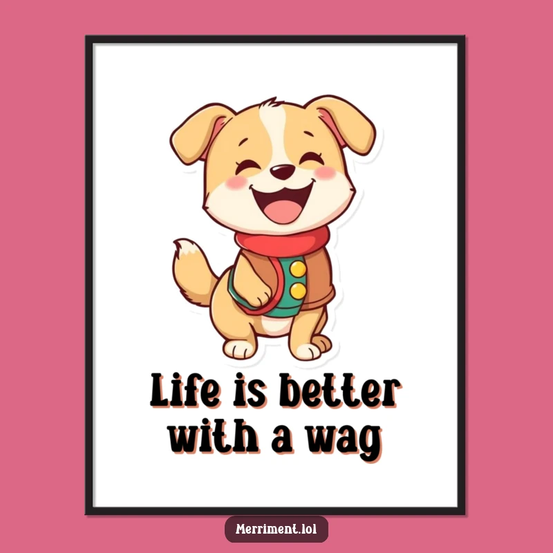Funny Free Printable Wall Art: Happy Dog Art, Wagging Tail Downloadable Decor Gift