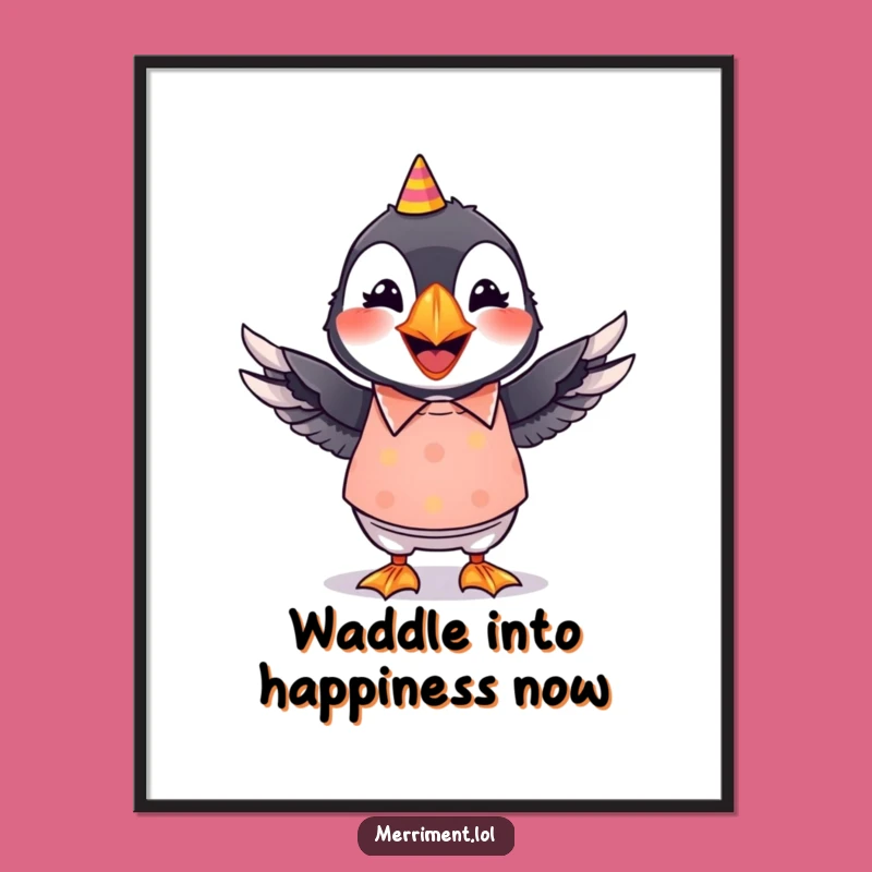Funny Free Printable Wall Art: Grinning Puffin Art, Party Wiggle Downloadable Decor Gift