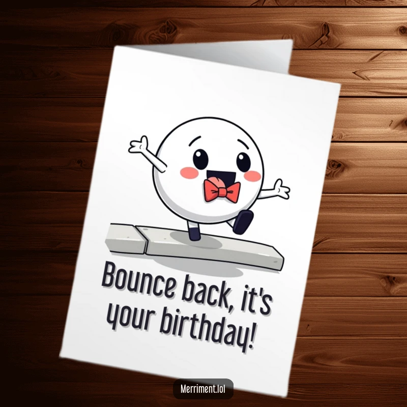 Funny Free Printable Birthday Card: A distinguished bouncing ball in a bowtie comically tumbles off a curb, full of unexpected drama.