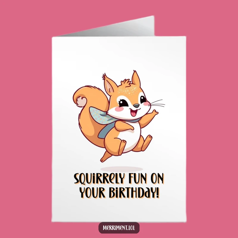 Free Printable Birthday Card: Leaping Squirrel Superhero for Funny Downloadable