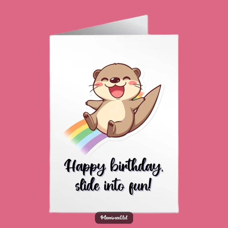 Free Printable Otter Rainbow Slide Birthday Card - Cheerful Downloadable Gift
