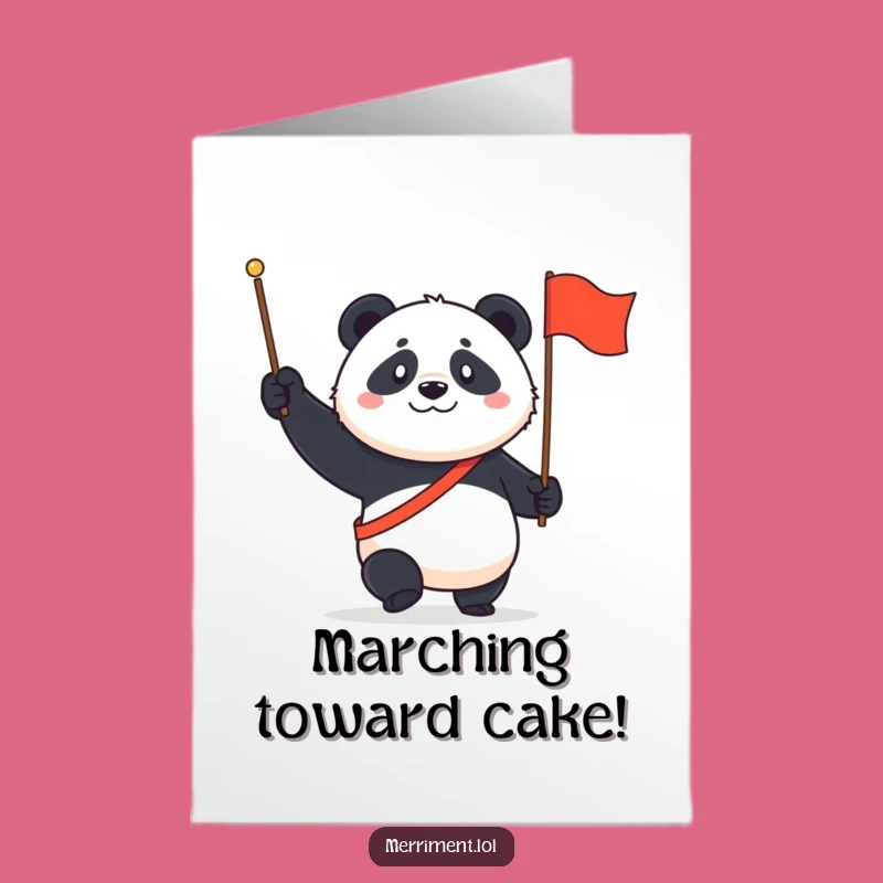 Free Printable Panda Birthday Card: Marching Panda Funny Downloadable Gift