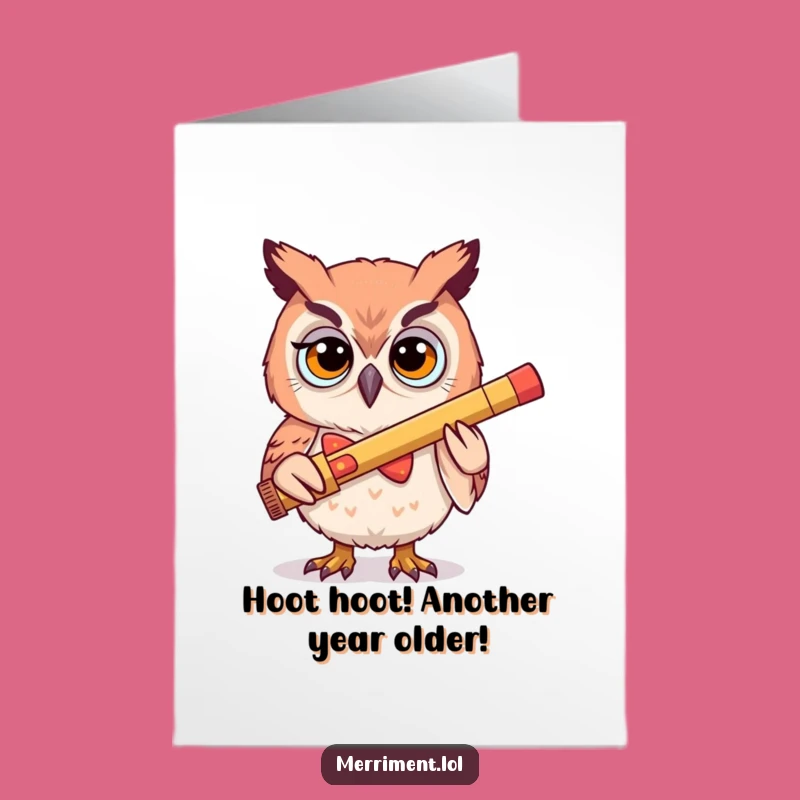 Free Printable Determined Owl Birthday Card: Funny Kazoo Player Downloadable Gift