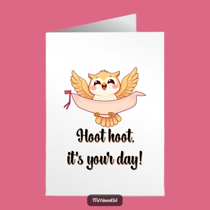 Free Printable Birthday Card: Joyful Owl Soaring Funny Downloadable Gift