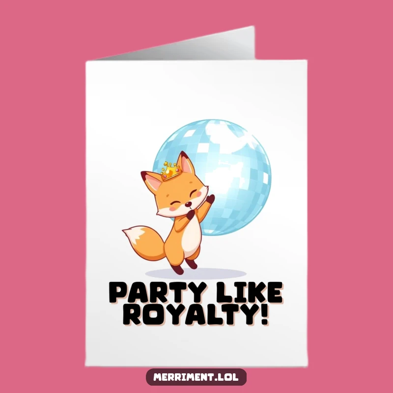 Free Printable Birthday Card: Crowned Fox Disco Ball for a Groovy Downloadable Gift