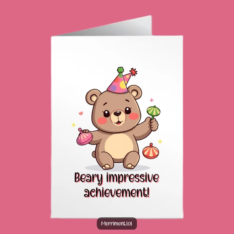 Free Printable Congrats Card: Juggling Bear Party, Funny Downloadable Gift for Victories
