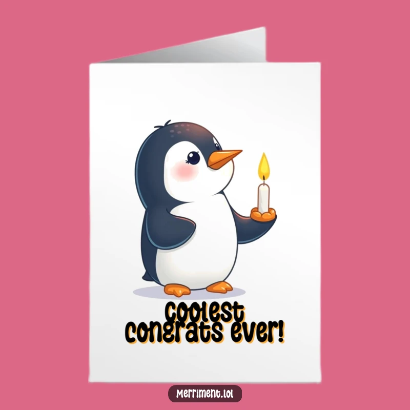 Free Printable Congrats Card: Penguin Candle, Funny Downloadable Gift for New Beginnings