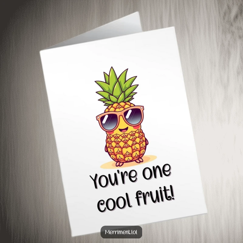 Funny Free Printable Congrats Card: A cheerful pineapple lounges on the beach, wearing oversized sunglasses, celebrating success in style.