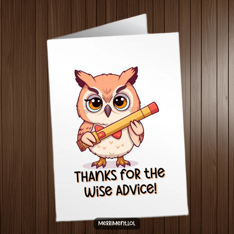 Funny Free Printable Thank You Card: A determined owl in a silly bowtie plays a giant kazoo, delivering thanks with musical flair.