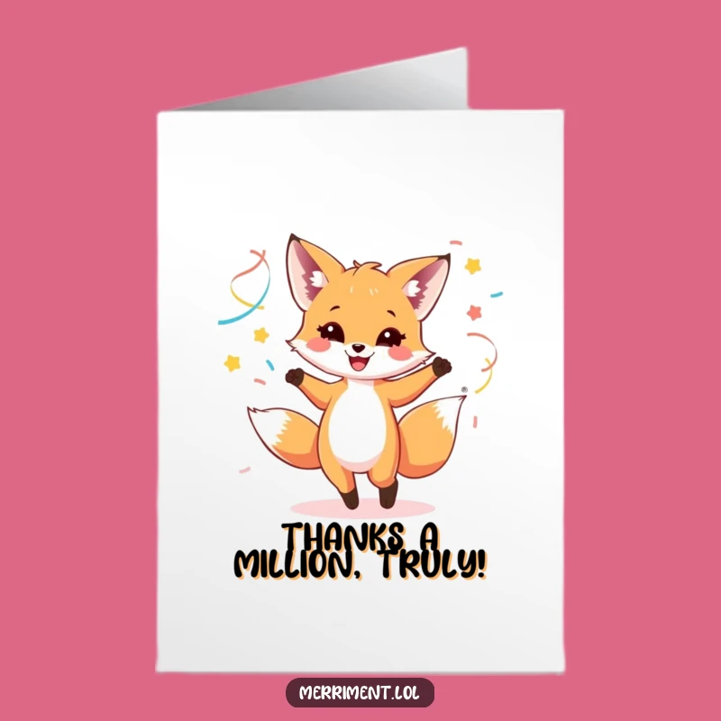 Free Printable Thank You Card: Dancing Fox Cub Streamers - Express Gratitude