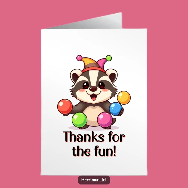 Free Printable Thank You Card: Jester Badger Juggling for a Grateful Downloadable Gift