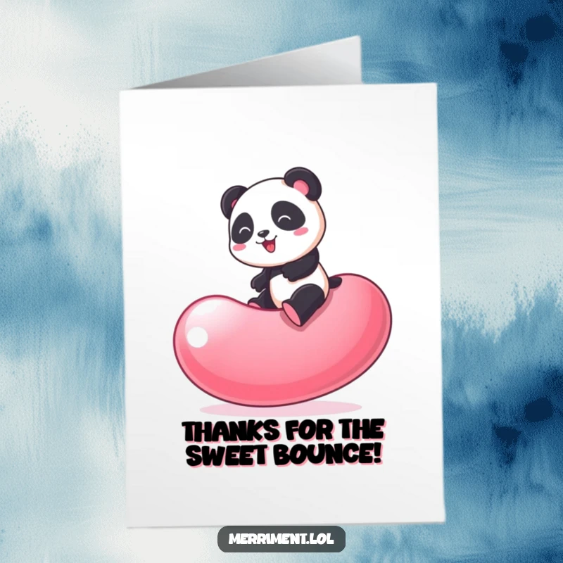 Funny Free Printable Thank You Card: A cheerful panda has a blast bouncing on a massive jelly bean.
