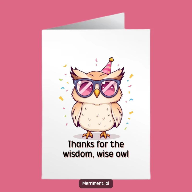 Free Printable Owl Thank You Card: Party Glasses Gratitude Downloadable